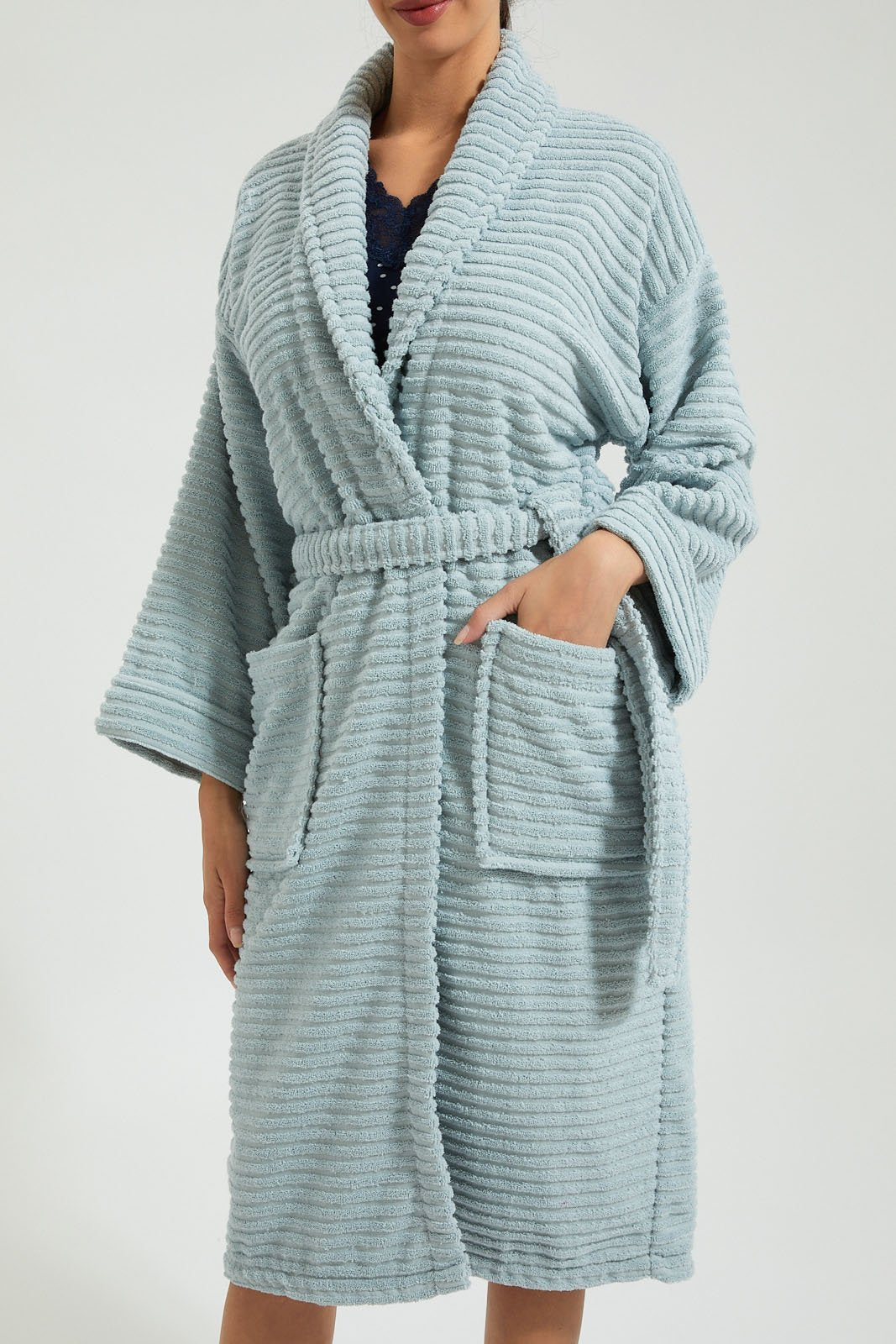 Blue Ribbed Bathrobe