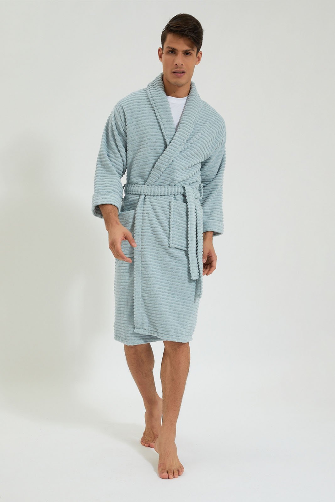 Blue Ribbed Bathrobe