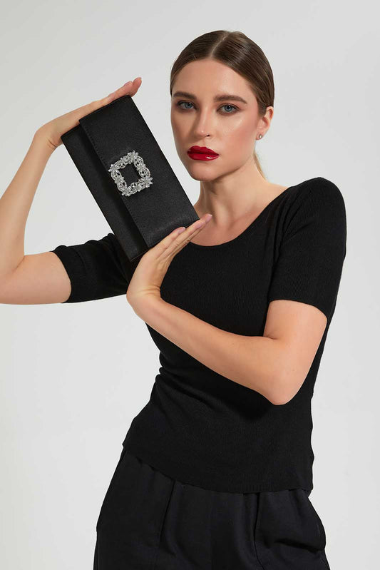 Black Satin Embellished Clutch