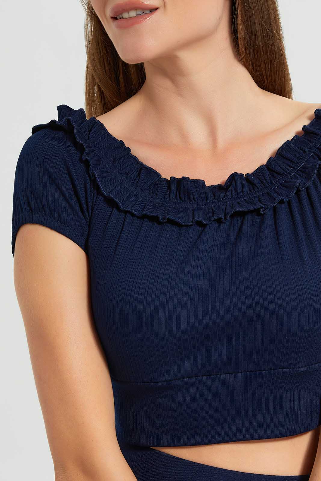 Navy Off Shoulder Crop Top