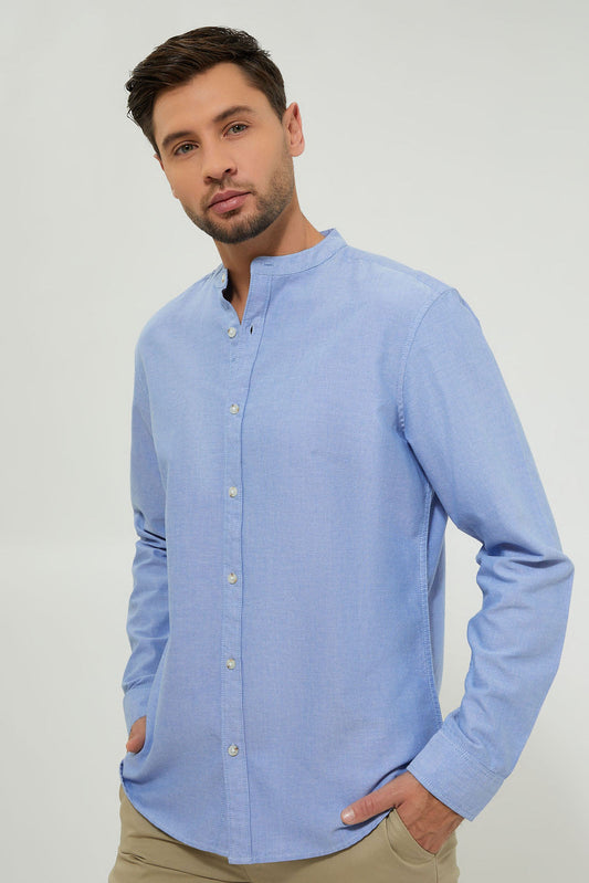 Blue Mandarin Collar Shirt
