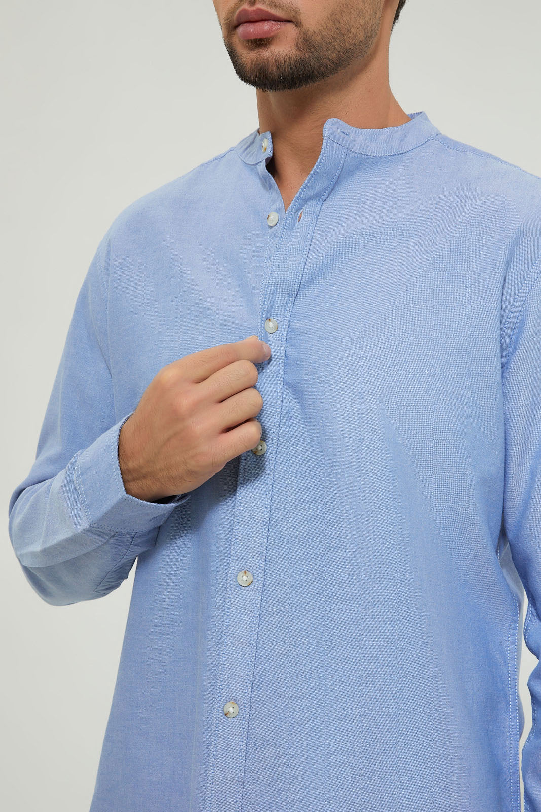Blue Mandarin Collar Shirt