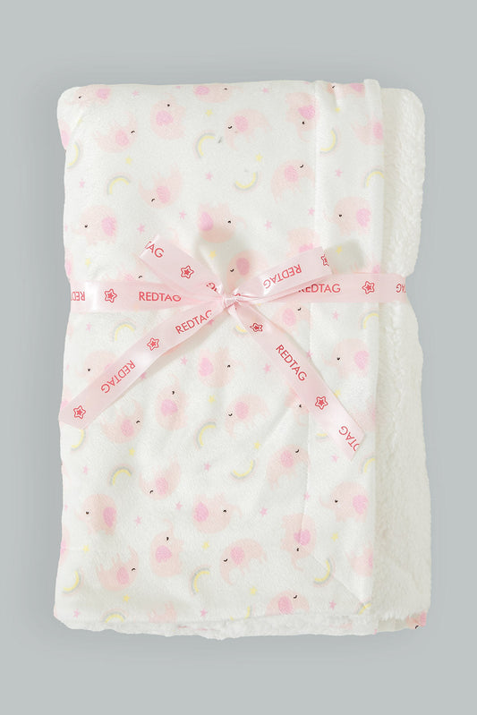 Cream Double-Sided Blanket With Elephant Print