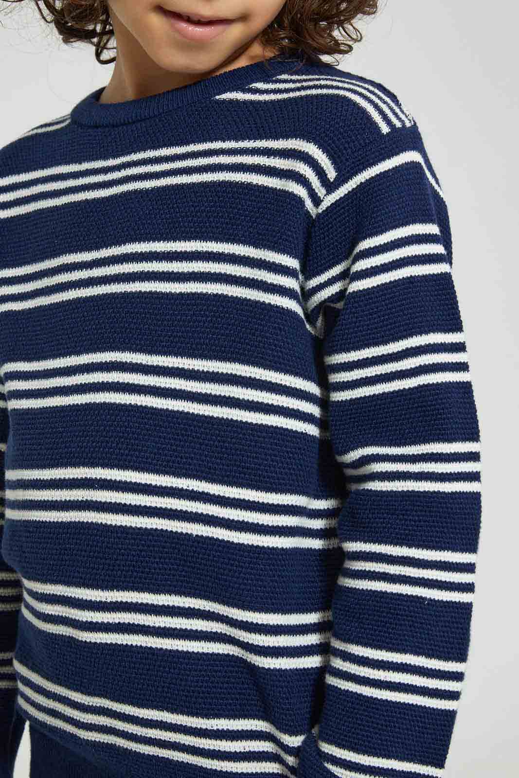 Navy Striped Crew Neck Pullover