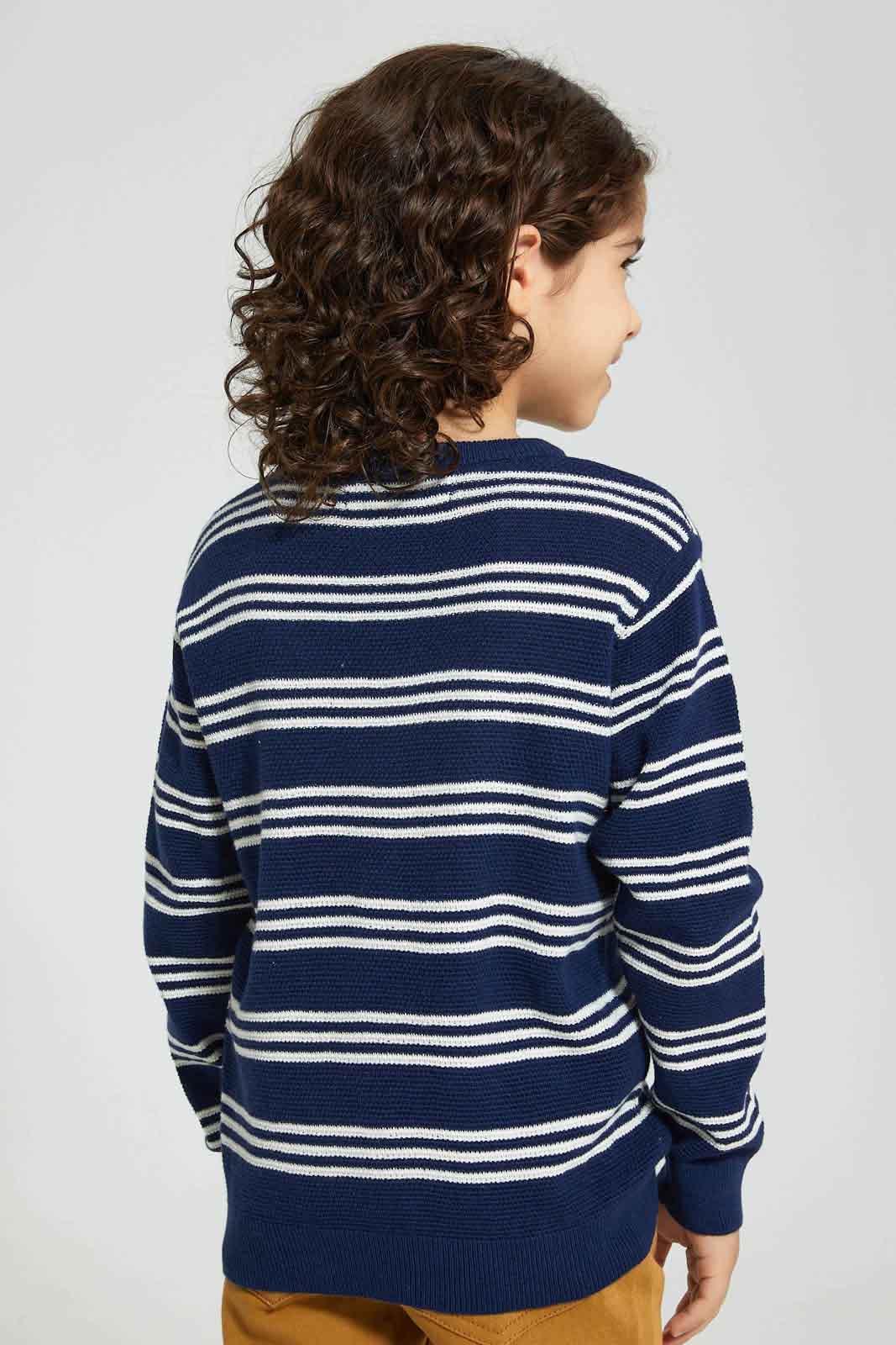 Navy Striped Crew Neck Pullover