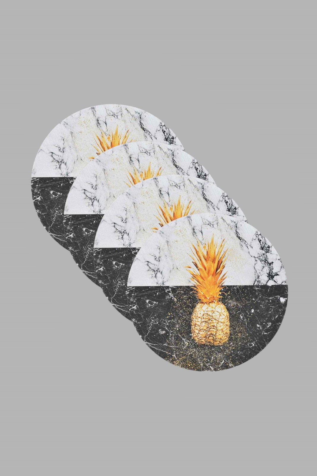 Black And White Pineapple Round Placemat Set (4 Piece)