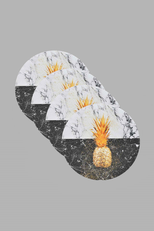 Black And White Pineapple Round Placemat Set (4 Piece)
