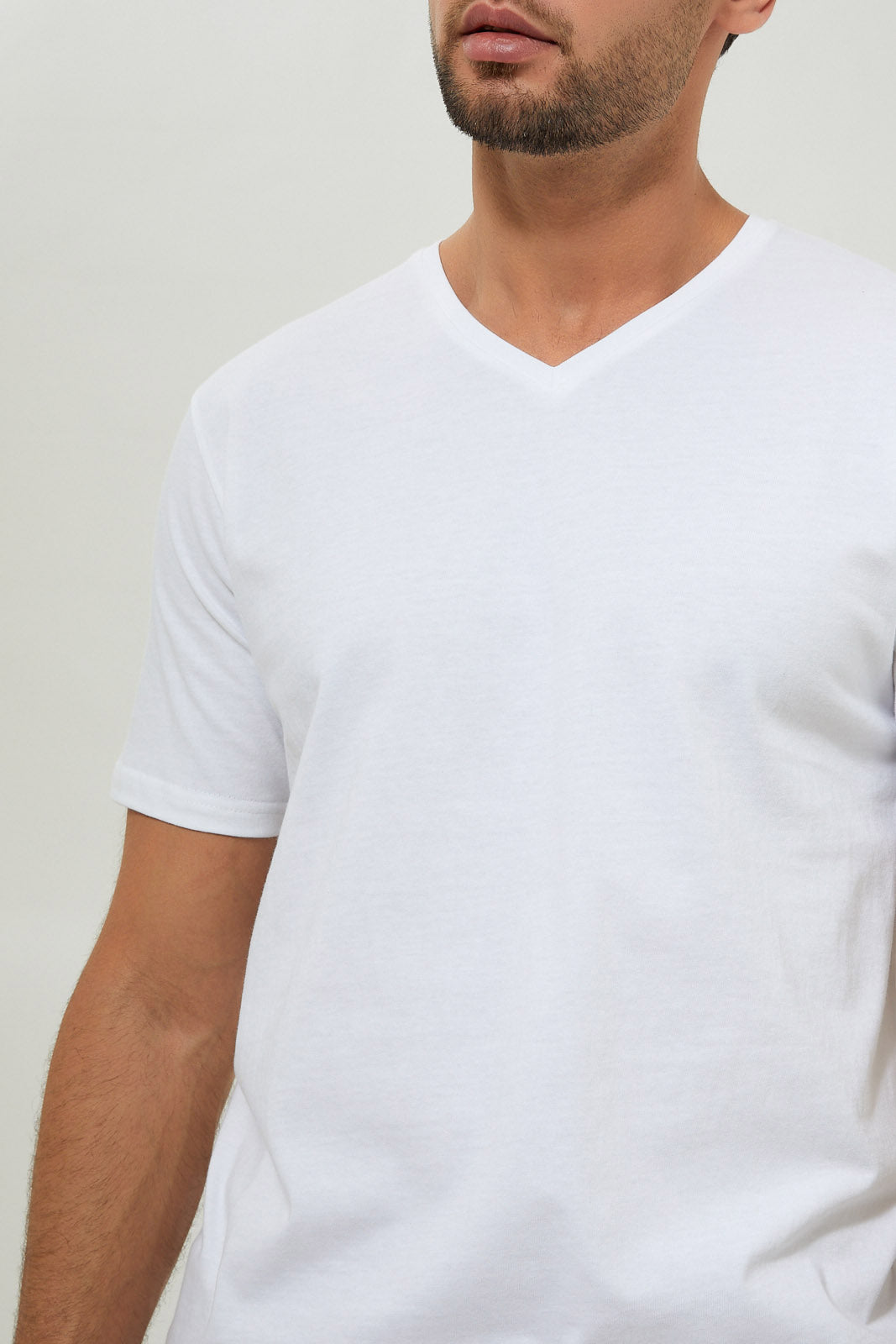 Men White V-Neck Basic T-Shirt