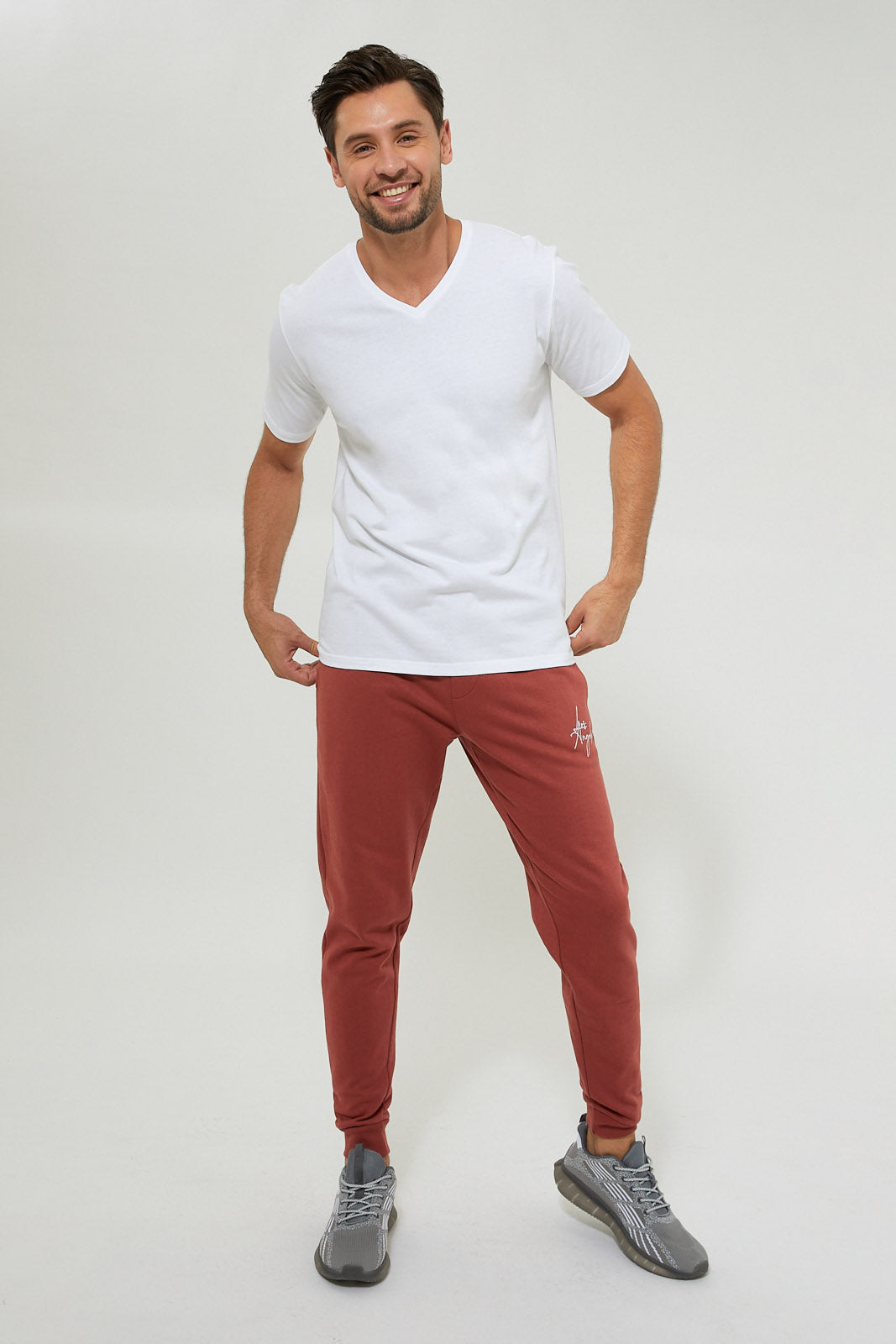 Men White V-Neck Basic T-Shirt