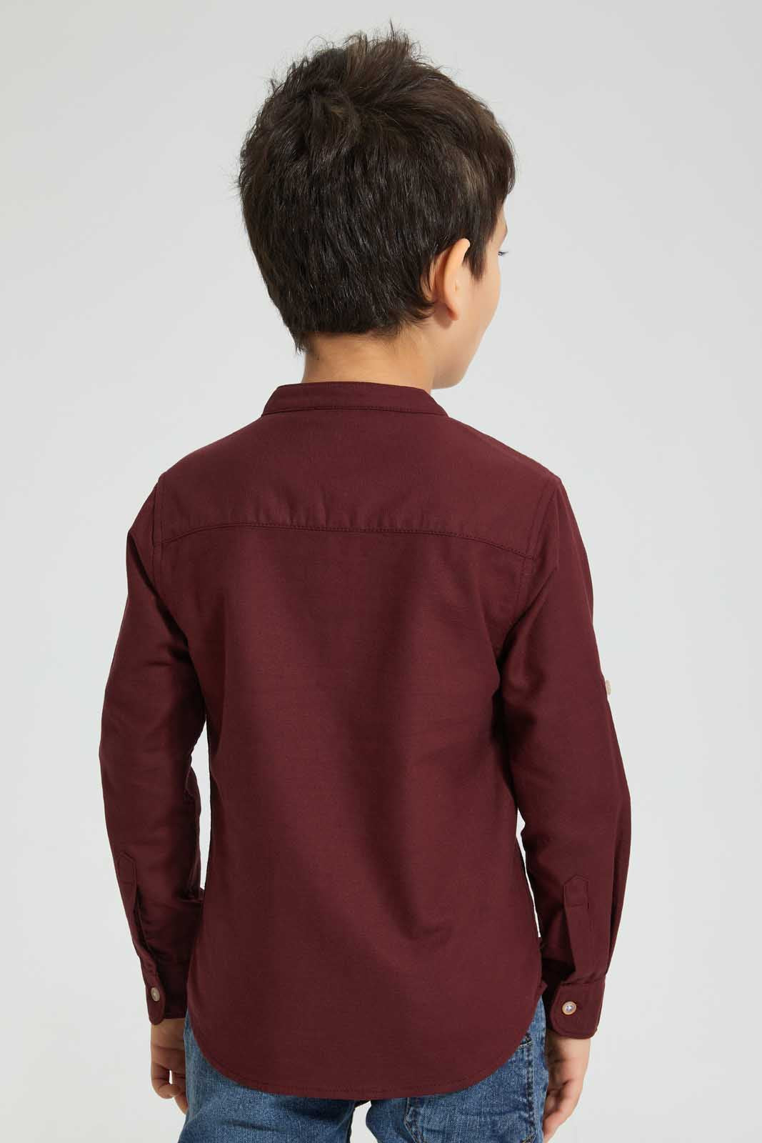 Burgundy Mandarin Long Sleeve Shirt
