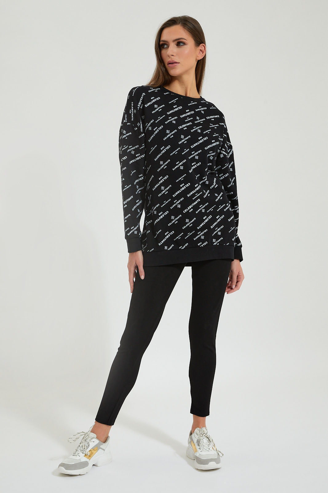 Black Printed Long Length Sweatshirt