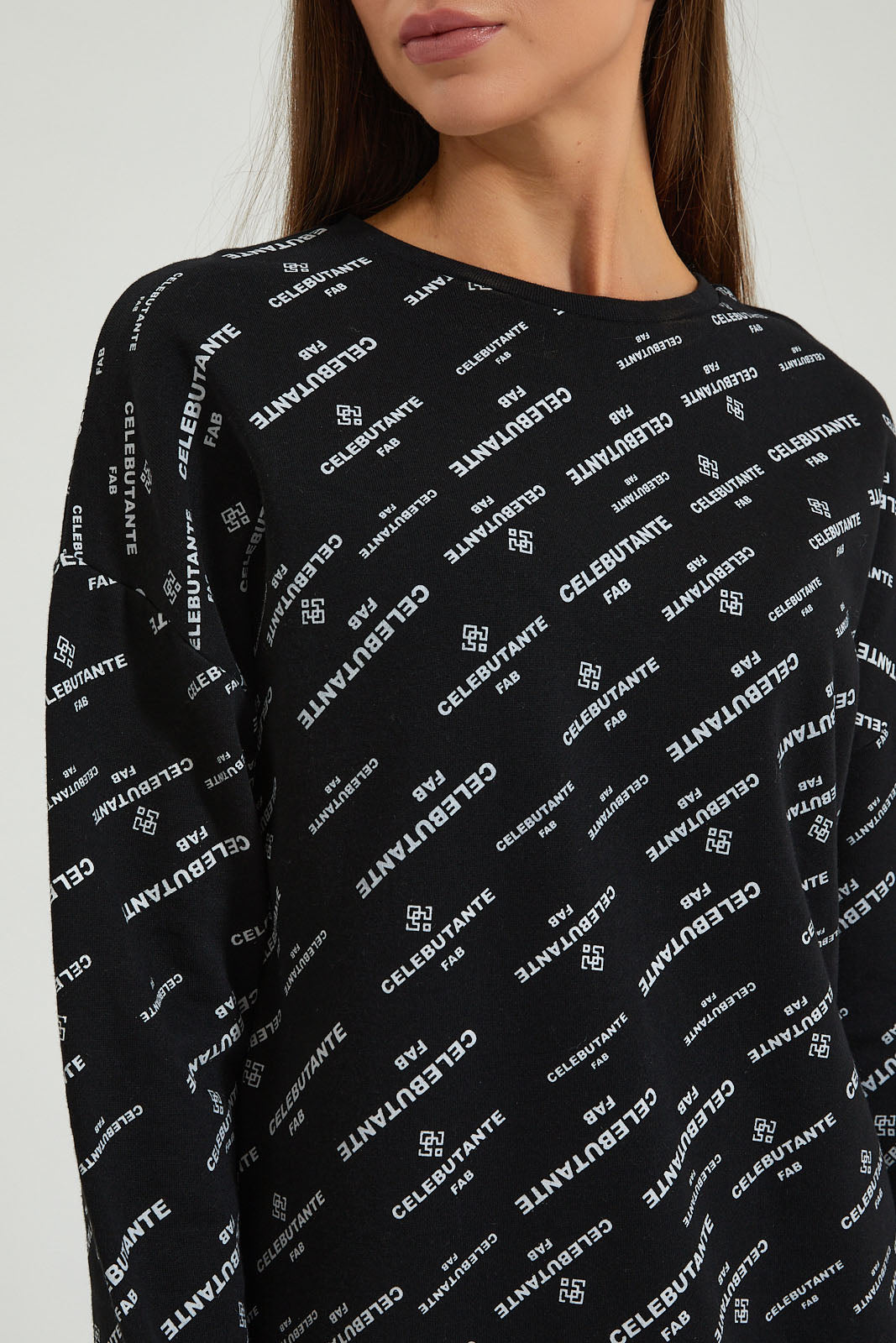 Black Printed Long Length Sweatshirt