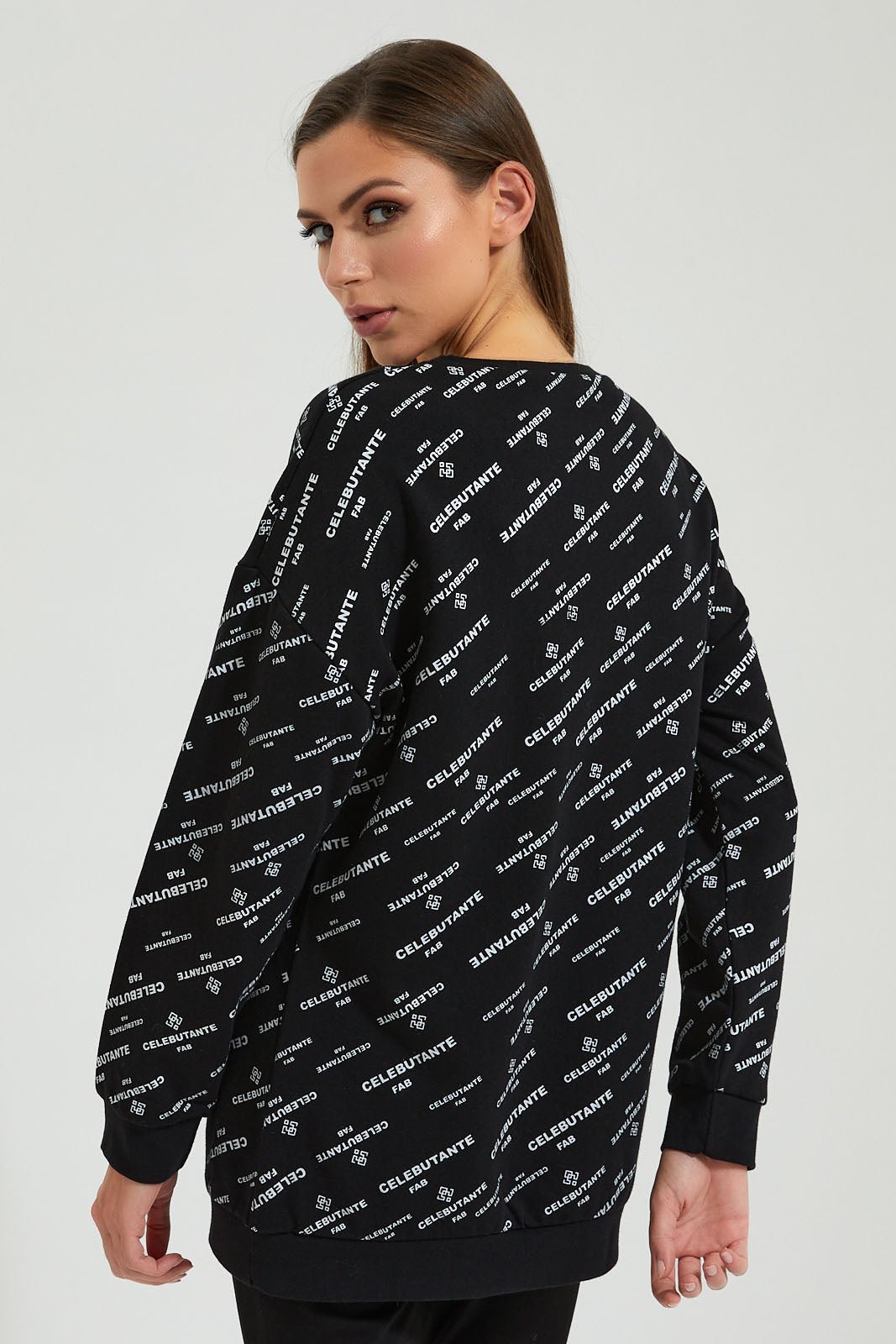 Black Printed Long Length Sweatshirt