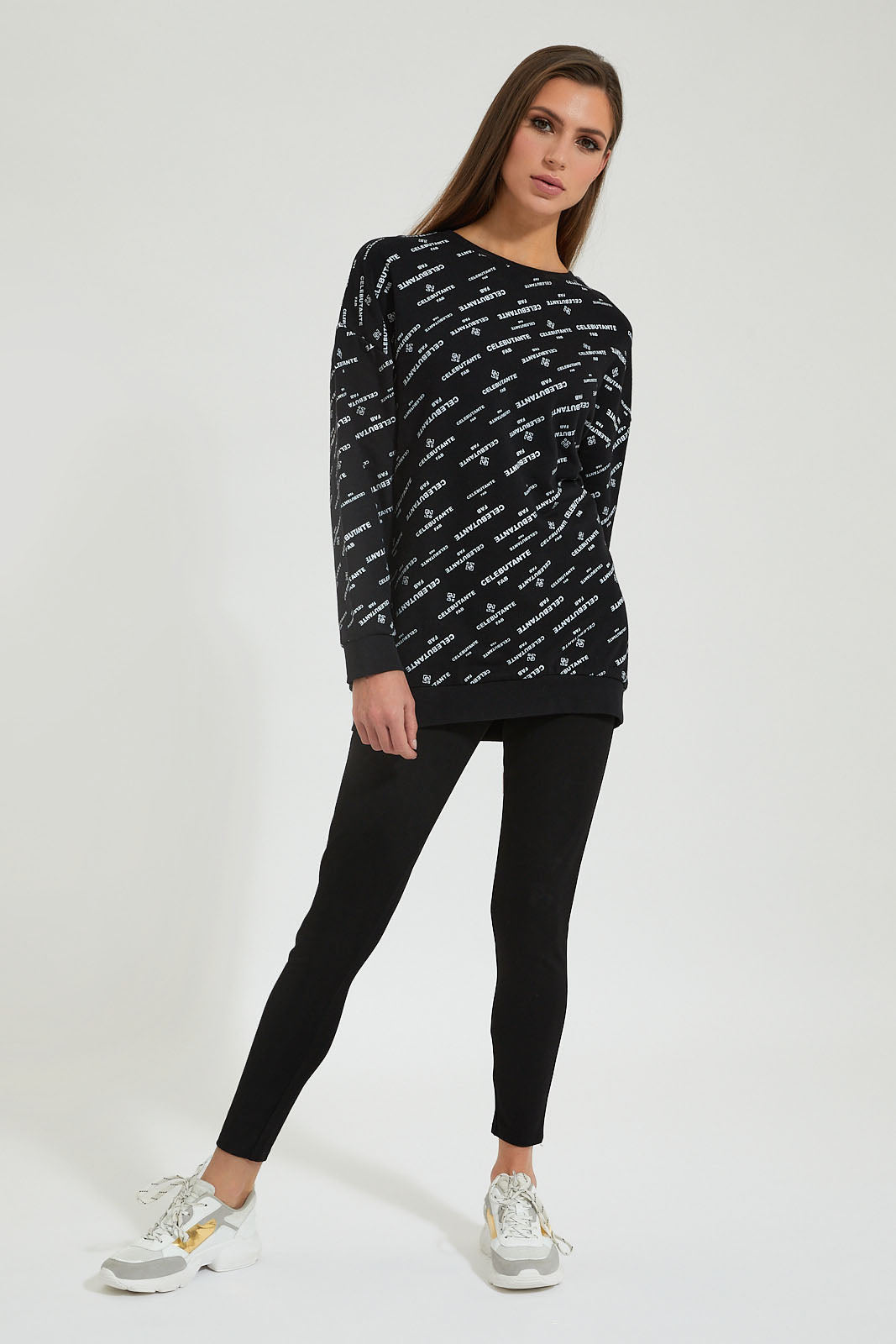 Black Printed Long Length Sweatshirt