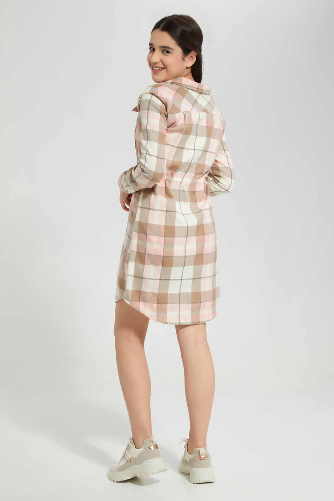 Pink Checkered Shirt Dress For Senior Dress