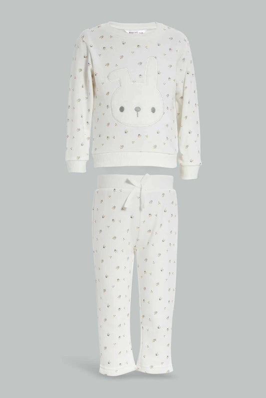 Infant Girls Ivory Printed Jogging Suit (2 Piece)